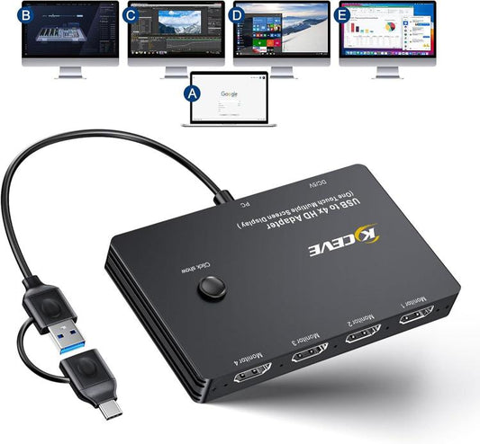 KCEVE MSTH14 USB / Type-C To 4 HDMI Port Adapter KVM Switch - Switch by KCEVE | Online Shopping UK | buy2fix