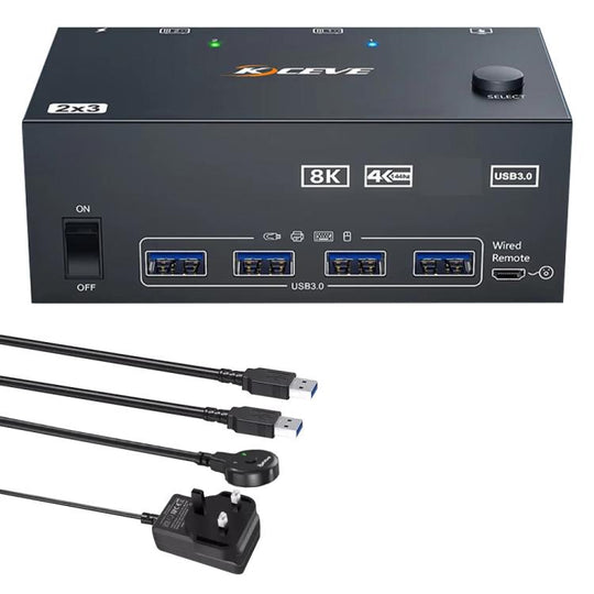 KCEVE KC-KVM204DH 2 In 4 Out 8K 60Hz KVM Switch For 2 Computer 4 Monitors UK Plug