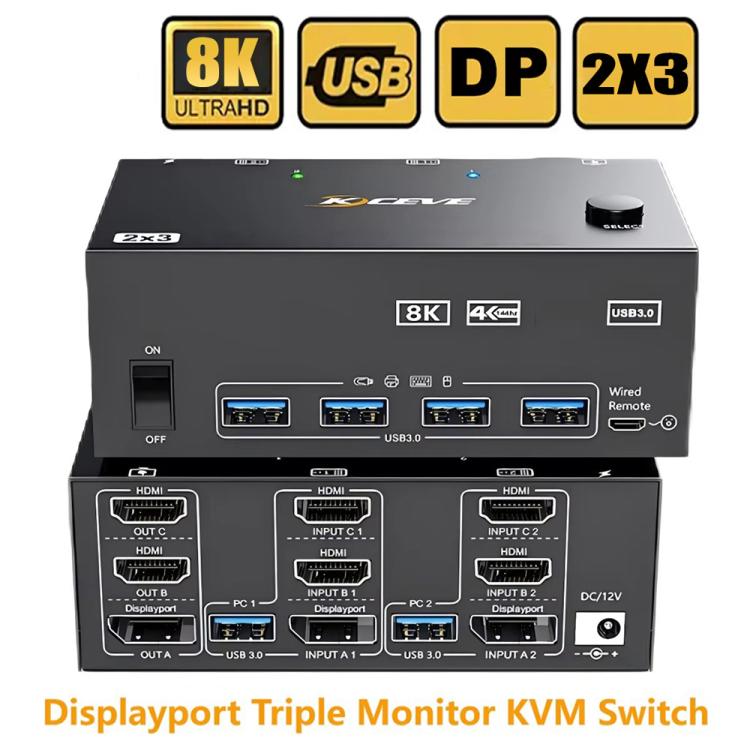 KCEVE KC-KVM204DH 2 In 4 Out 8K 60Hz KVM Switch For 2 Computer 4 Monitors US Plug - Switch by KCEVE | Online Shopping UK | buy2fix