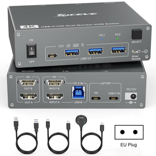 KVEVE KC-KVM202CH USB 3.0 Dual Monitor 4K 60Hz KVM Switch EU Plug
