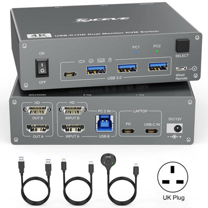 KVEVE KC-KVM202CH USB 3.0 Dual Monitor 4K 60Hz KVM Switch UK Plug - Switch by KVEVE | Online Shopping UK | buy2fix