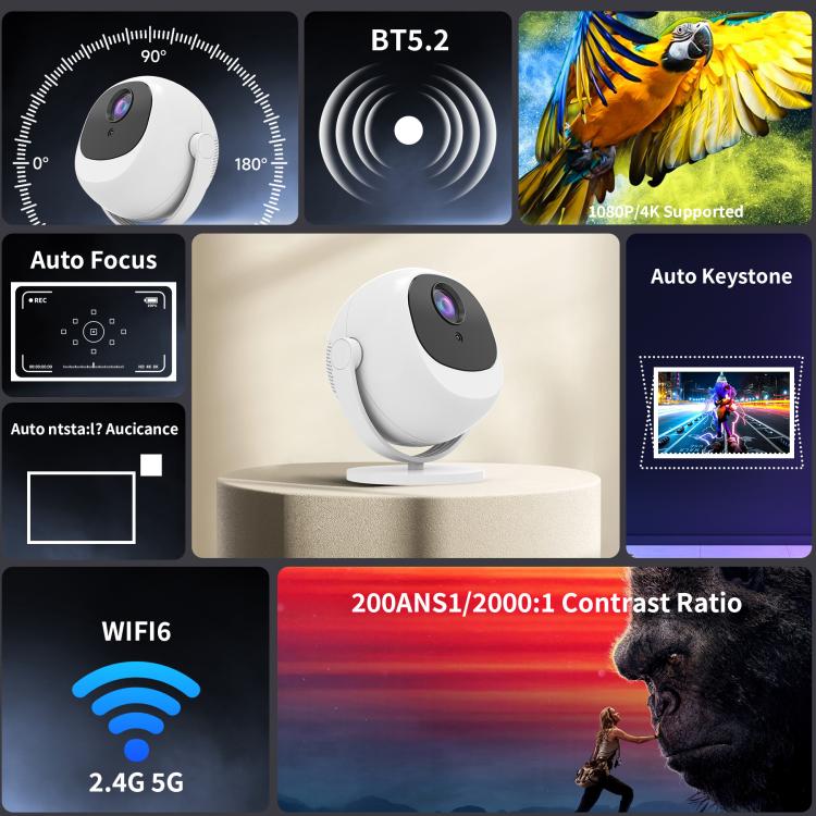 5G Dual-Band 4K High-Definition Intelligent Ball Android Projector(EU Plug) - LED Projector by buy2fix | Online Shopping UK | buy2fix