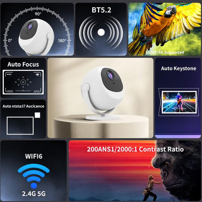 5G Dual-Band 4K High-Definition Intelligent Ball Android Projector(UK Plug) - LED Projector by buy2fix | Online Shopping UK | buy2fix