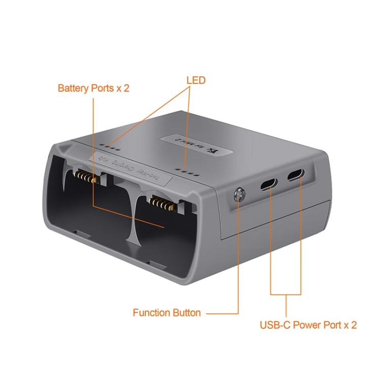 For DJI Mini 2 SE/Mini 2/Mini 4K YX Charger 2-way Battery Charging Hub(Gray) - Other by YX | Online Shopping UK | buy2fix