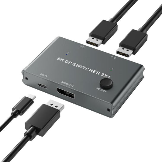 DP201 2 In 1 Out DisplayPort Switch 8K 30Hz HD Splitter For Computer Screen -  by buy2fix | Online Shopping UK | buy2fix