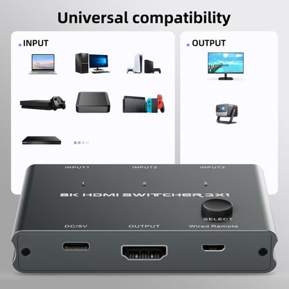 HD31 3 In 1 Out HDMI Switch 8K 60Hz / 4K 120Hz Computer HD Conversion - Switch by buy2fix | Online Shopping UK | buy2fix