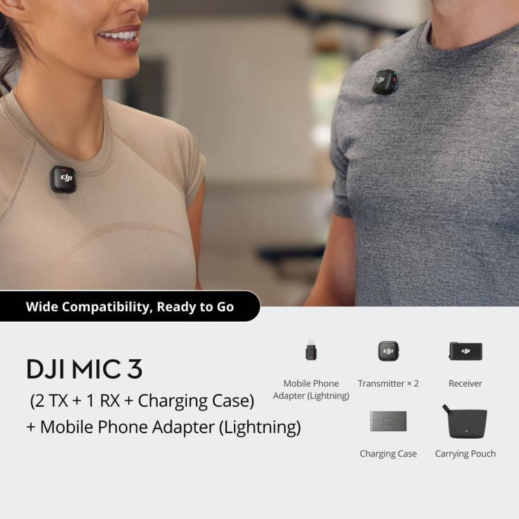 Original DJI Mic 3 (2 TX + 1 RX + Charging Case) + Mobile Phone Adapter (8 Pin) - DJI Mic Series by DJI | Online Shopping UK | buy2fix