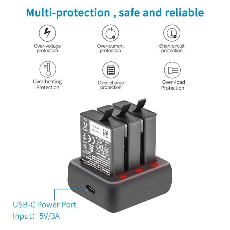 For DJI Osmo Action 4/Action 3 YX 3-Slot Battery Charger Hub Compact Charging Station(Black) - Cable & Charger by YX | Online Shopping UK | buy2fix