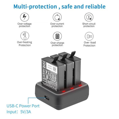 For DJI Osmo Action 4/Action 3 YX 3-Slot Battery Charger Hub Compact Charging Station(Black) - Cable & Charger by YX | Online Shopping UK | buy2fix
