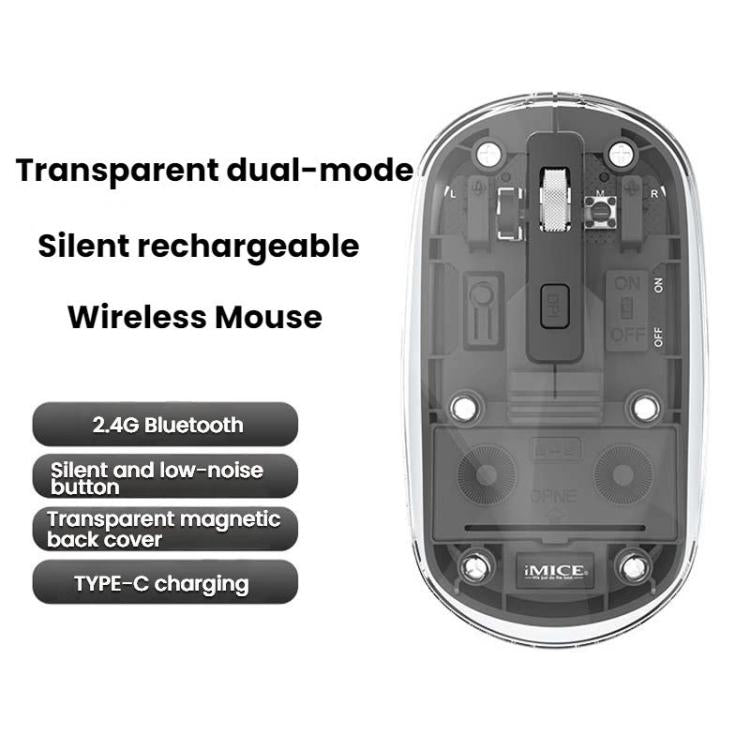 IMICE T400 4 Keys 1600DPI Dual-Mode Mouse Transparent Bluetooth Charging Wireless Silent Mice(Gray) - Wireless Mice by iMICE | Online Shopping UK | buy2fix
