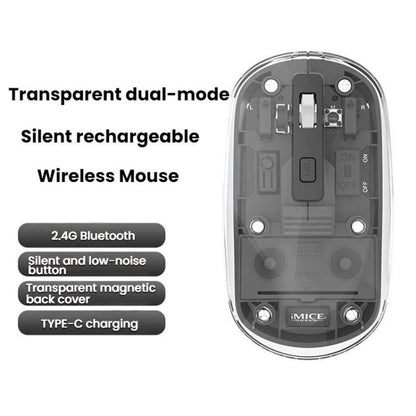IMICE T400 4 Keys 1600DPI Dual-Mode Mouse Transparent Bluetooth Charging Wireless Silent Mice(Gray) - Wireless Mice by iMICE | Online Shopping UK | buy2fix