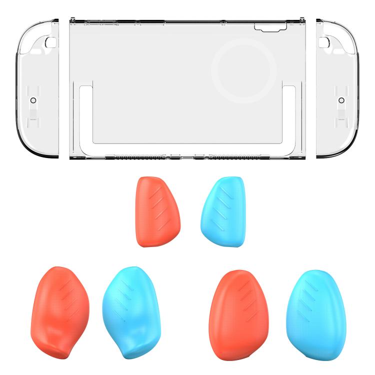 For Nintendo Switch 2 Split Design Crystal PC Protective Case with 3 Sizes Ergonomic Grips Clear+ Red Blue - Cases by buy2fix | Online Shopping UK | buy2fix