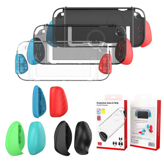For Nintendo Switch 2 Split Design Crystal PC Protective Case with 3 Sizes Ergonomic Grips Clear Black+Green Blue - Cases by buy2fix | Online Shopping UK | buy2fix