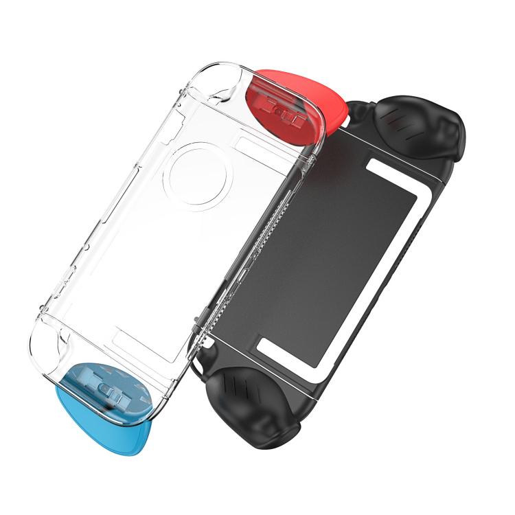 For Nintendo Switch 2 Split Design Crystal PC Protective Case with 3 Sizes Ergonomic Grips Clear Black+Green Blue - Cases by buy2fix | Online Shopping UK | buy2fix