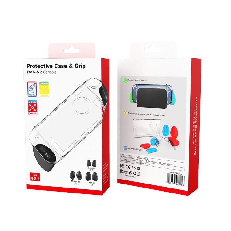 For Nintendo Switch 2 Split Design Crystal PC Protective Case with 3 Sizes Ergonomic Grips Clear Black+Red Blue - Cases by buy2fix | Online Shopping UK | buy2fix