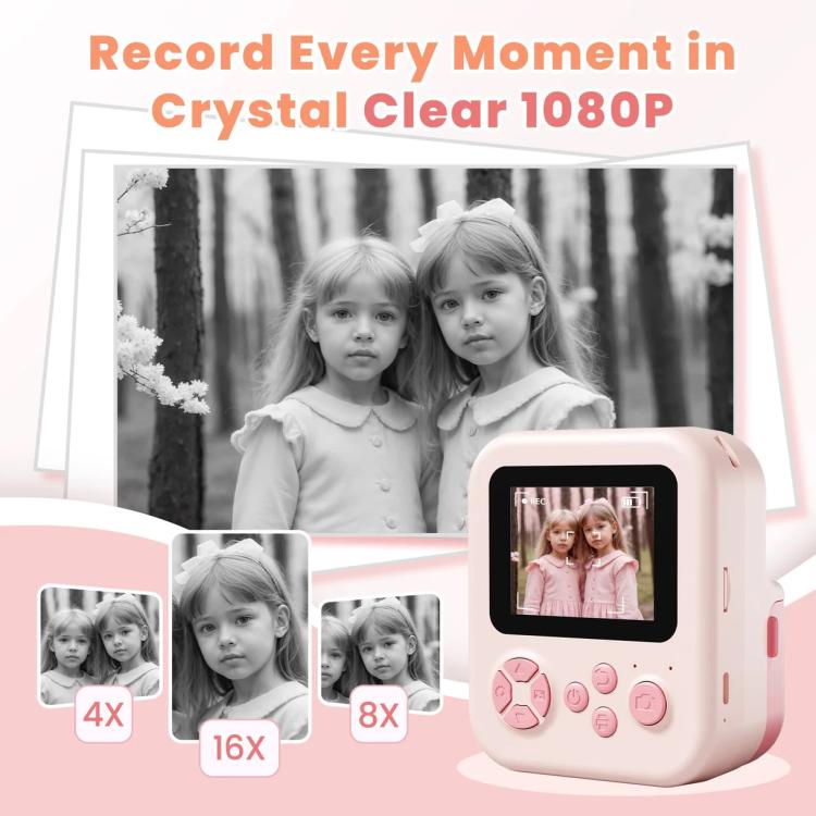 P02 Kids Instant Print Camera with 180-degree Flip Lens & 32GB Memory Card Selfie Photo Printing Toy(Pink) - Children Cameras by buy2fix | Online Shopping UK | buy2fix