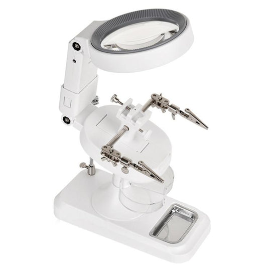 5x 10x Desktop Handheld Magnifying Glass 32 LEDs Soldering Iron Maintenance Workbench(White)