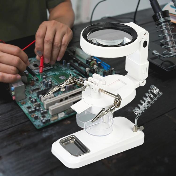 5x 10x Desktop Handheld Magnifying Glass 32 LEDs Soldering Iron Maintenance Workbench(White) - Repair Platform by buy2fix | Online Shopping UK | buy2fix