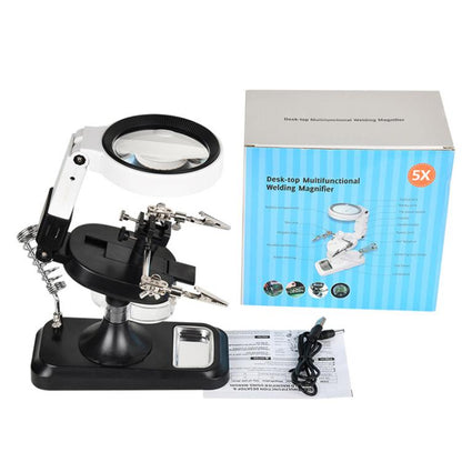 5x 10x Desktop Handheld Magnifying Glass 32 LEDs Soldering Iron Maintenance Workbench(Black) - Repair Platform by buy2fix | Online Shopping UK | buy2fix