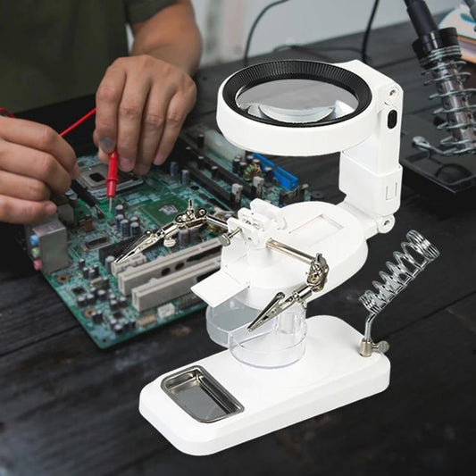 5x 10x Desktop Handheld Magnifying Glass 32 LEDs Soldering Iron Maintenance Workbench(Black) - Repair Platform by buy2fix | Online Shopping UK | buy2fix