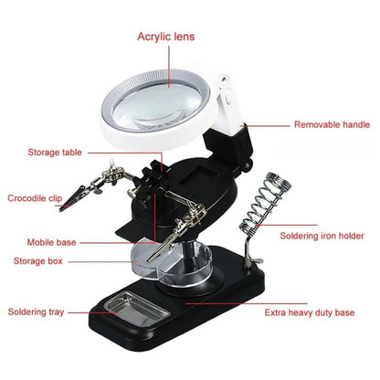 5x 10x Desktop Handheld Magnifying Glass 32 LEDs Soldering Iron Maintenance Workbench(White) - Repair Platform by buy2fix | Online Shopping UK | buy2fix