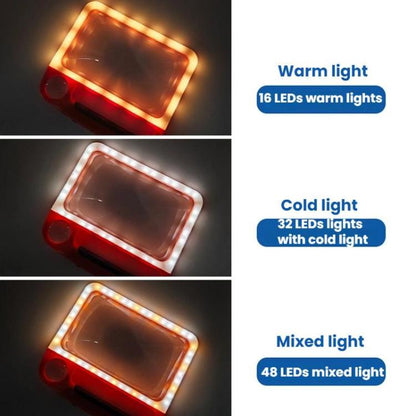 5/10X 48LEDs Magnifier 3 Colors Cold Warm Brightness Adjustment Handheld Loupe, Spec: Battery Orange - Hand Held Style by buy2fix | Online Shopping UK | buy2fix