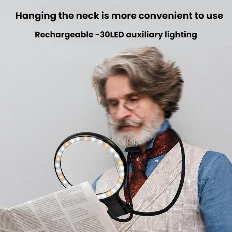 5/10X 30 LEDs Magnifying Glass USB Charging Neck Worn Handheld For Reading Maintenance(Black) - Hand Held Style by buy2fix | Online Shopping UK | buy2fix