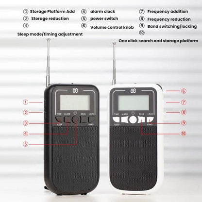 Portable FM/AM/SW Multi-Band High-Sensitivity Clock-Controlled Radio Player, Specification: For EU(Black) - Radio Player by buy2fix | Online Shopping UK | buy2fix