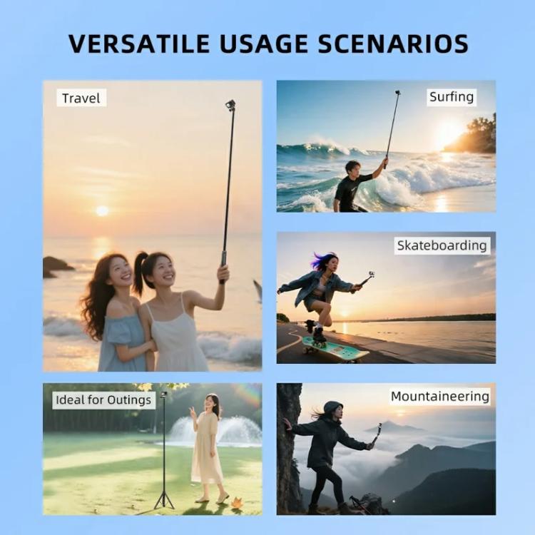 Flymile 1.6m Extendable Selfie Stick Tripod For Action Cameras One-Button Quick Setup Monopod With Wide-Angle View - Extendable Pole by Flymile | Online Shopping UK | buy2fix