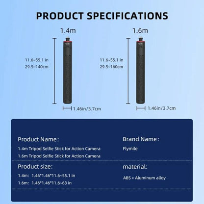 Flymile 1.4m Extendable Selfie Stick Tripod For Action Cameras One-Button Quick Setup Monopod With Wide-Angle View - Extendable Pole by Flymile | Online Shopping UK | buy2fix