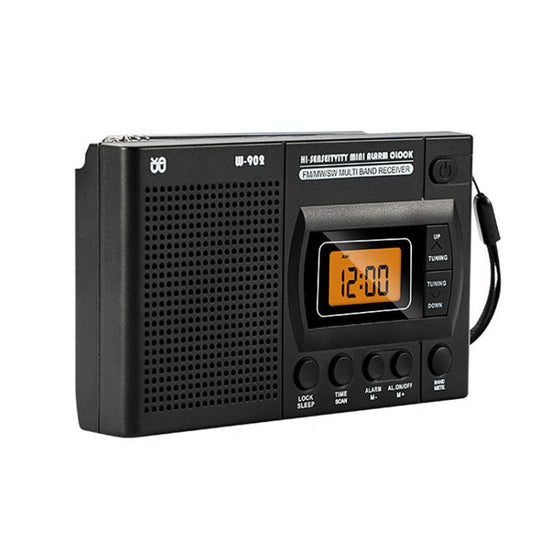FM/AM/SW Full-Band Portable Clock LCD Clock Control Radio Player, Specifications: For US(Black)