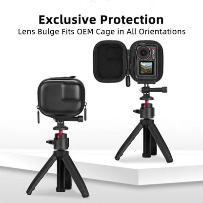 Flymile PU Mini Camera Case with Carabiner For Caged DJI Action 3/4/5 Pro/Insta360 Ace Pro 2/1/GoPro(Black) - Case & Bags by Flymile | Online Shopping UK | buy2fix