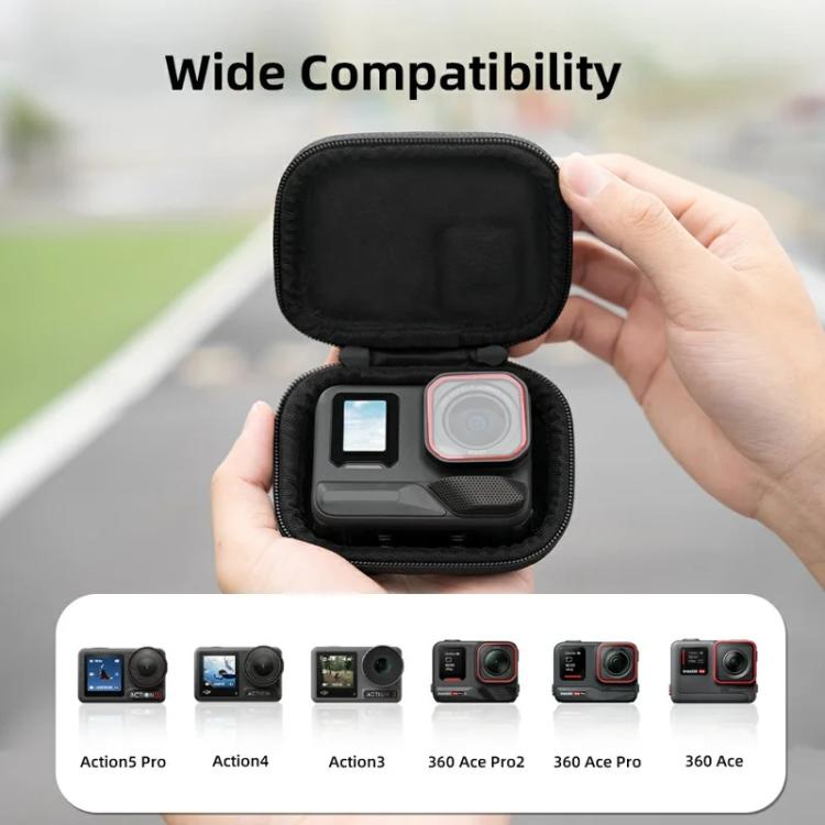 Flymile PU Mini Camera Case with Carabiner For Caged DJI Action 3/4/5 Pro/Insta360 Ace Pro 2/1/GoPro(Black) - Case & Bags by Flymile | Online Shopping UK | buy2fix