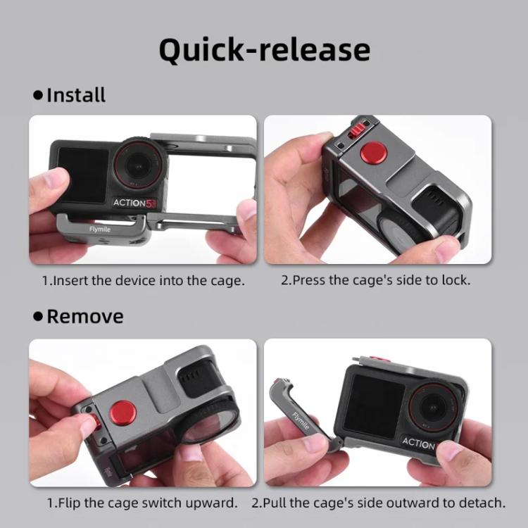 For DJI Osmo Action 5 Pro/4/3 Flymile Metal Protective Cage with Cold Shoe Mount(Metal Color) - Protection Frame by Flymile | Online Shopping UK | buy2fix