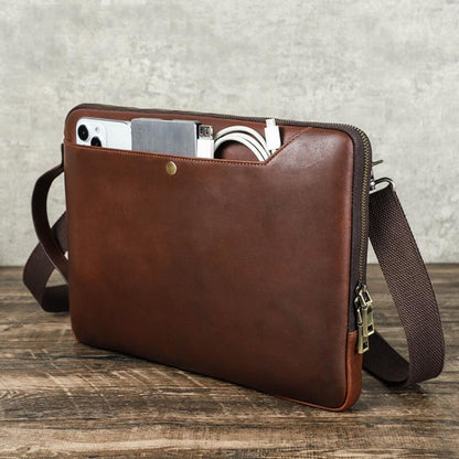 CONTACTS FAMILY 14.2 Inch Crazy Horse Leather Messenger Bag Vintage Crossbody Laptop Briefcase(Brown) - 14.1 inch by buy2fix | Online Shopping UK | buy2fix