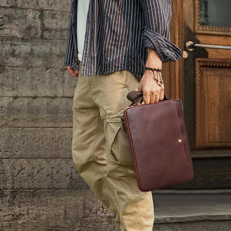 CONTACTS FAMILY 14.2 Inch Crazy Horse Leather Messenger Bag Vintage Crossbody Laptop Briefcase(Brown) - 14.1 inch by buy2fix | Online Shopping UK | buy2fix