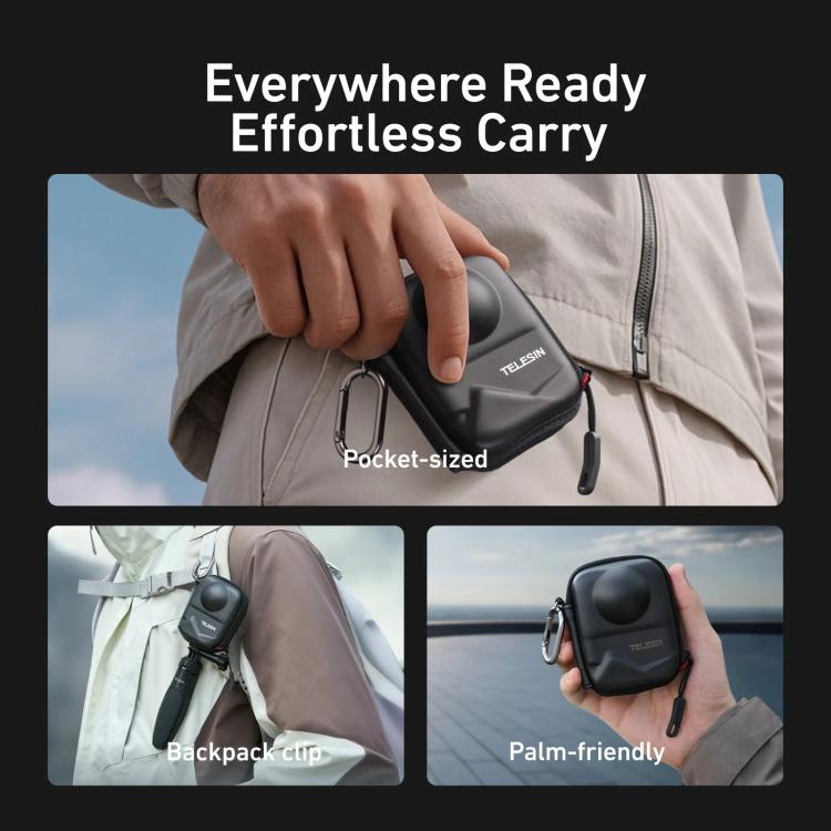 TELESIN Full-Coverage PU Carrying Case for DJI Osmo 360 Camera Protective Pouch with Carabiner Clip - Case & Bags by TELESIN | Online Shopping UK | buy2fix