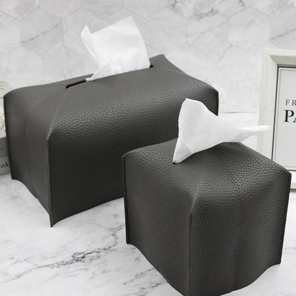 12.5x12.5x12cm Square Leather Paper Towel Box Paper Towel Bedroom Tissue Box(Black) - Tissue Boxes by buy2fix | Online Shopping UK | buy2fix