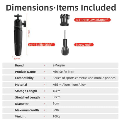 aMagisn Mini Tripod Selfie Stick with 360-degree Ball Head Adjustable Phone/Camera Mount for Travel, Vlogging & Live Streaming(White) - Stand by aMagisn | Online Shopping UK | buy2fix
