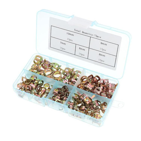 75pcs /Set M6/M10 Automotive Fuel Line Mini Spring Hose Clamp Set