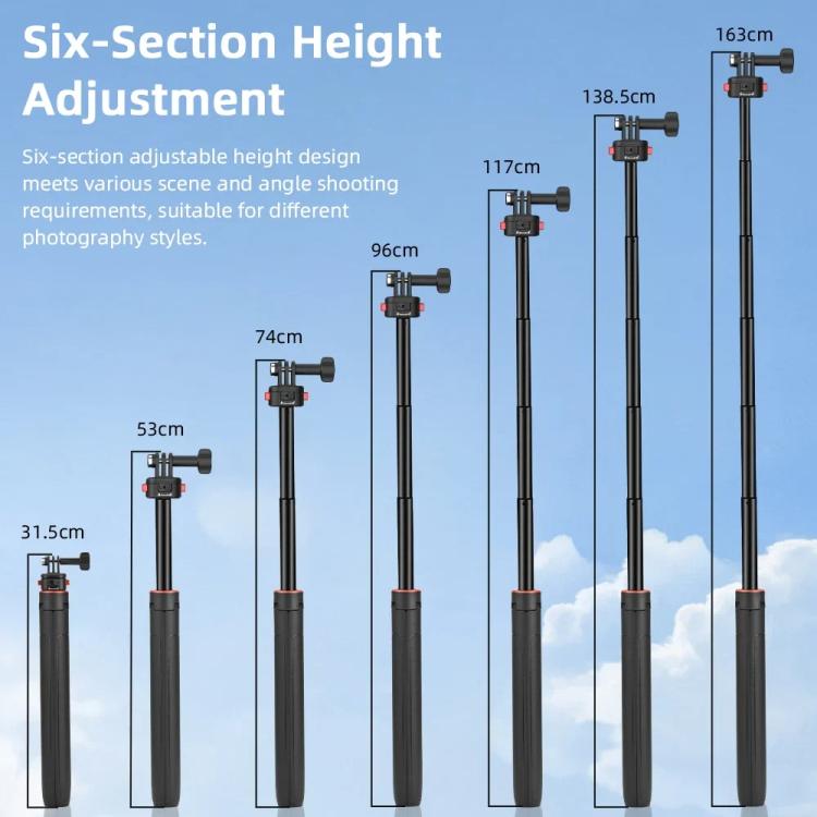 Flymile 1.63m Magnetic Quick-Release Tripod Selfie Stick for Action Cameras for Vlogging, Outdoor Sports(Black) - Portable Mini Tripod by Flymile | Online Shopping UK | buy2fix