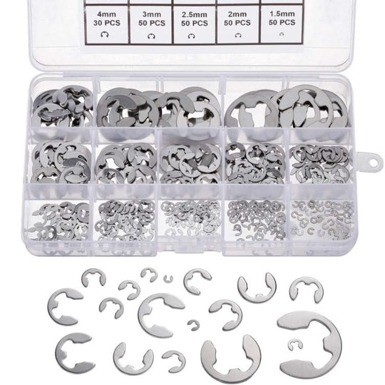 400pcs /Set 1.5-15mm Stainless Steel E-Type Open Circlips Boxed(222g)