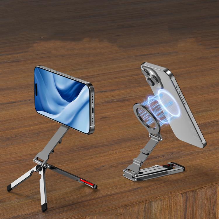 Flymile Magnetic Carabiner Design Phone Tripod Foldable Desktop Phone Mount With 1/4-Inch Screw(Metal Color) - Desktop Holder by Flymile | Online Shopping UK | buy2fix