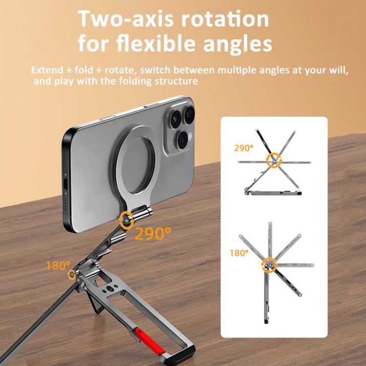 Flymile Magnetic Carabiner Design Phone Tripod Foldable Desktop Phone Mount With 1/4-Inch Screw(Metal Color) - Desktop Holder by Flymile | Online Shopping UK | buy2fix