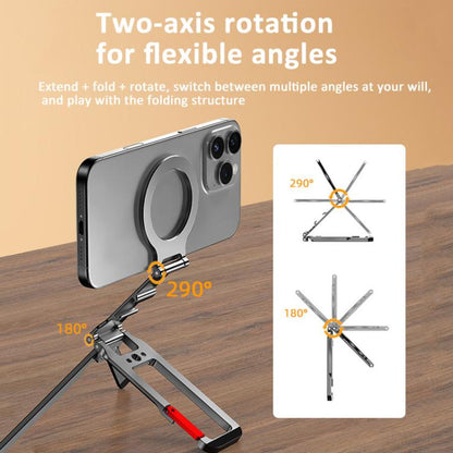 Flymile Magnetic Carabiner Design Phone Tripod Foldable Desktop Phone Mount With 1/4-Inch Screw(Metal Color) - Desktop Holder by Flymile | Online Shopping UK | buy2fix