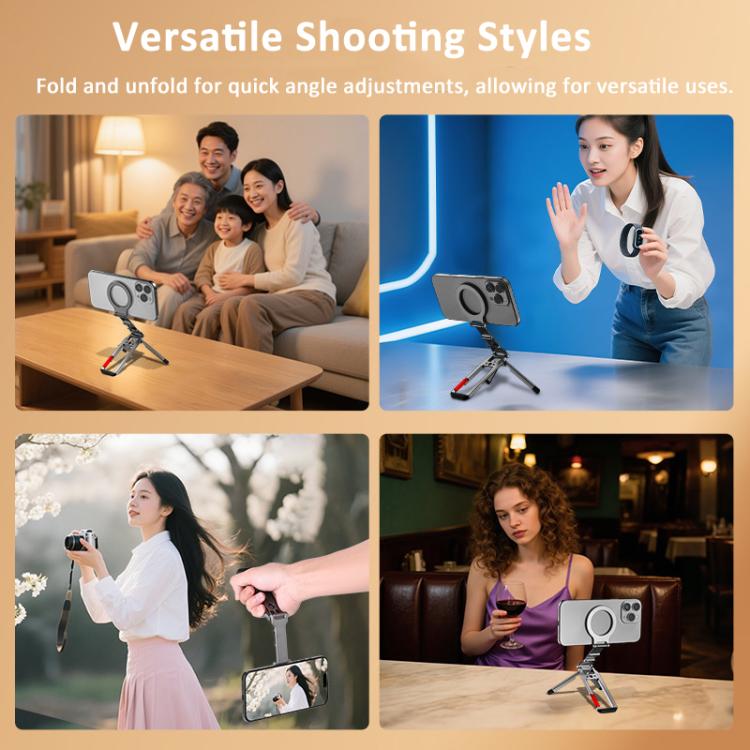 Flymile Magnetic Carabiner Design Phone Tripod Foldable Desktop Phone Mount With 1/4-Inch Screw(Metal Color) - Desktop Holder by Flymile | Online Shopping UK | buy2fix