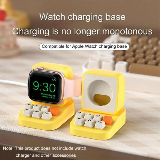 For Apple Watch Typewriter Style Stand Wireless Charging Silicone Base(Yellow) - Charger / Holder by buy2fix | Online Shopping UK | buy2fix