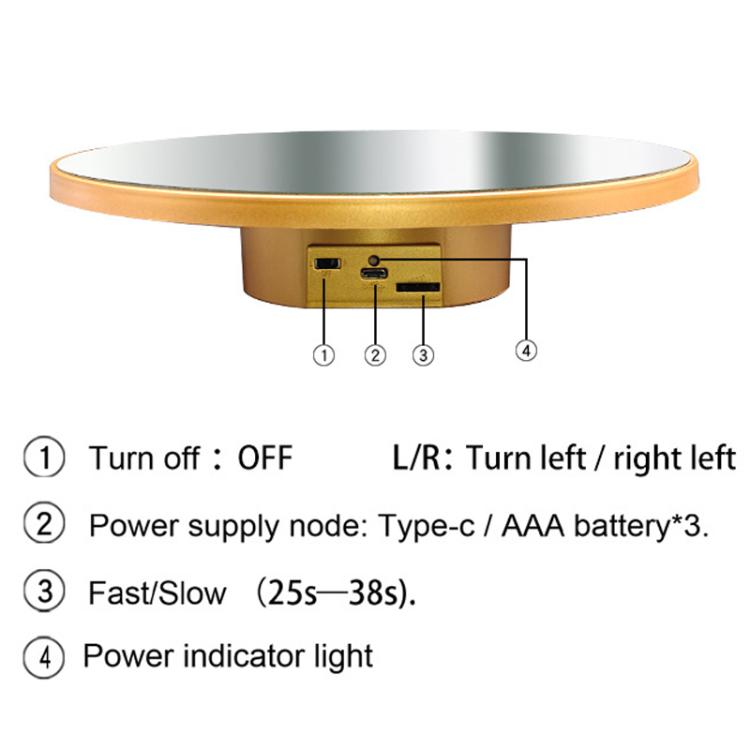 Multi-purpose Mirror Electric Rotating Disc Battery / USB Powered Photography Live Display Stand, Size: 25cm Gold -  by buy2fix | Online Shopping UK | buy2fix