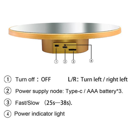 Multi-purpose Mirror Electric Rotating Disc Battery / USB Powered Photography Live Display Stand, Size: 25cm Gold -  by buy2fix | Online Shopping UK | buy2fix