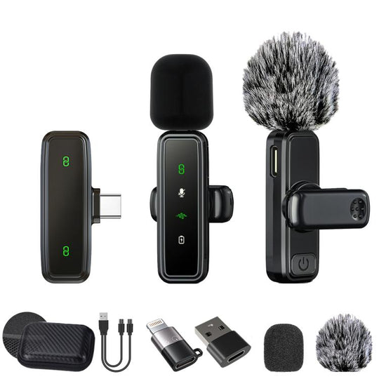 J81 1 To 2 Type-C Interface 9pcs /Set Wireless Collar Clip Microphone Smart Noise Reduction Mini Microphone